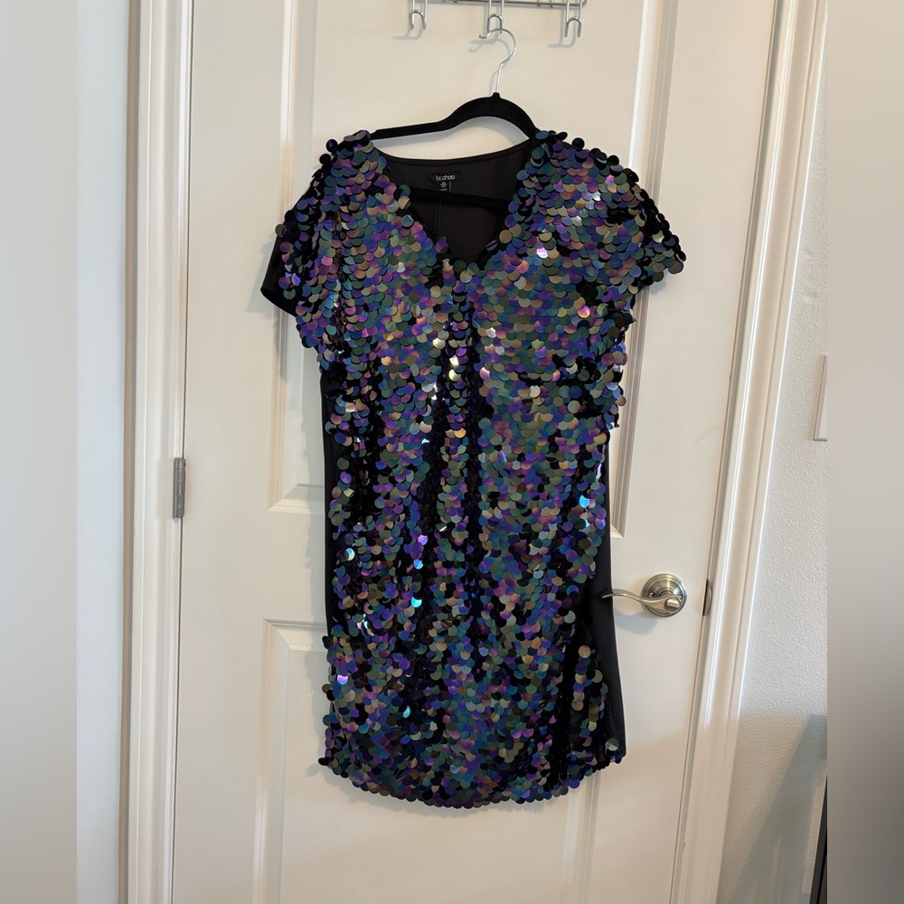Boohoo Plus Disk Shift Dress - Purple and Black Sequins - US Size 12